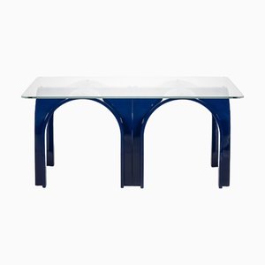 Lacquer Color Wood Dining Table with Rectangular Glass Top by Antonio De Marco