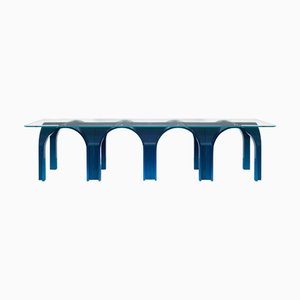 White Lacquer Wood Large Dining Table with Clear Glass Top by Antonio De Marco