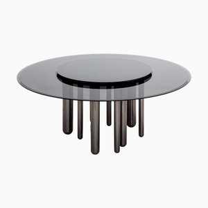 Discoteca 200 Black Nickel and Smoky Glass Top Round Table by Casa Casati