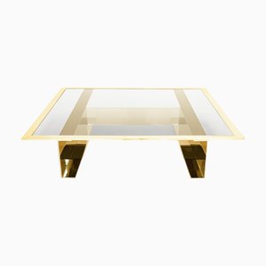 Mesa de centro Mega 150 con estructura de cromo dorado y superficie de vidrio fumé de Casa Casati