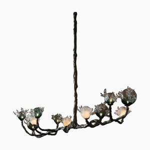 11 Spheres Bronze and Hand Blown Colored Glass Chandelier by Emilie Lemardeley