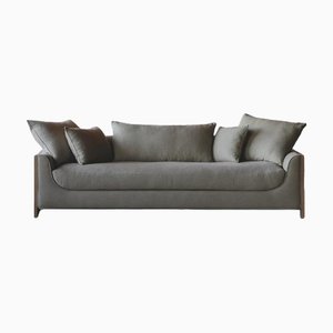 Graues geschwungenes Polstersofa mit Gestell aus Eiche von Obstacles