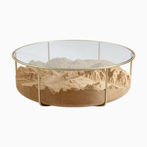 Table Basse en Merisier en Verre Transparent et Structure en Laiton par Dolomitisch