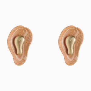 Brass and Orange Onyx Oyster Wall Sconces by Matlight Milano, Set of 2