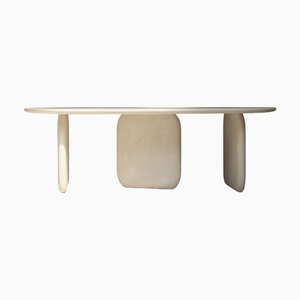 Table de Salle à Manger en Bois et Plâtre Minéral Beige Naturel par Dennis Kaiser