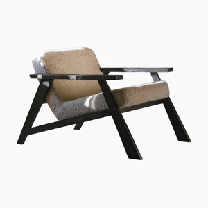 Weicher Beige Wollstuhl aus Eiche & Alpaka in Dunkelschwarz von Dennis Kaiser
