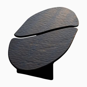 Two Overlapping Leaves Dark Oak Coffee Tables by Dennis Kaiser, Set of 2