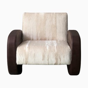 Burgundy Color Leather and Light Beige Wool Chair by Casa Casati