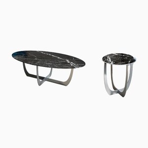Valentine Nero Marquina Marble Coffee Table by WM Metal Design, Set of 2