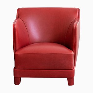 Bright Red Leather Upholstery and Beech Wood Armchair by Casa Casati