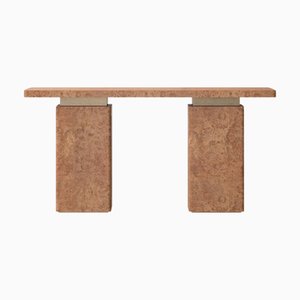 Textured Chestnut Burl Wood Console with Bronze Finish Spacers by Ultramobili