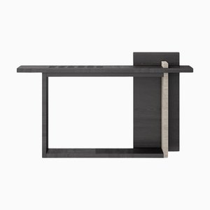 Geometrical Console in Black Oak and Light Travertine Detail by Ultramobili