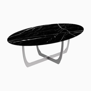 Valentine Nero Marquina Marble Oval Coffee Table by WM Metal Design