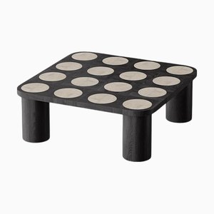 Mesa de estructura de roble negro con múltiples inserciones de travertino claro de Ultramobili