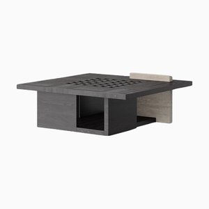 Black Oak and Travertine Table with Sculptural Detail by Ultramobili
