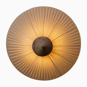 Beige Fabric Large Wall Sconce with Brass by Elsa Foulon