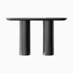 Glossy Black Brown Console with Rounded Edges Top & Cylinder Base by Ultramobili