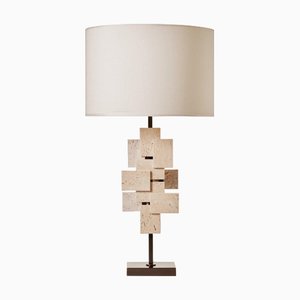 Bronze and Travertine Marble Tiles Table Lamp by Matlight Milano