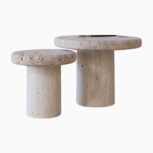 Round Top 100 Beige Travertine Decorative Coffee Table by Beije Avenue