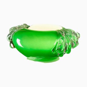 Vibrant Green Glass Decorative Lamp in Organic White Marble Base by Aina Kari