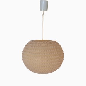 Vintage Ceiling Lamp with Spherical Plastic Shade with Slightly Tinted Synthetic Fiber Cover, 1970s