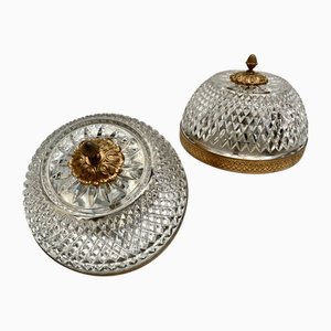 Vintage French Brass and Crystal Ceiling Lights, France, 1960s, Set 2
