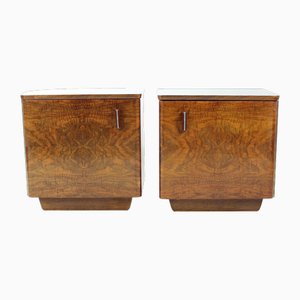 Tables de Chevet Cubic Mid-Century en Noyer, Tchécoslovaquie, 1960s, Set de 2