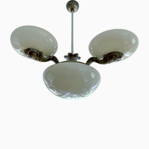Lampada a sospensione Art Déco in ottone e vetro, anni '30