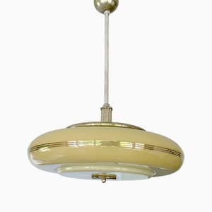 Lampada a sospensione Art Déco in vetro e reggiseno, anni '30