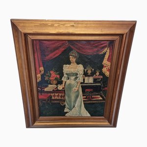 Belgian School Artist, Art Nouveau Scene with a Maiden, Late 1800s, Oil on Canvas