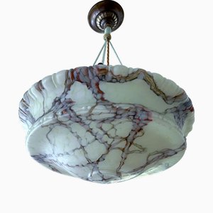 Lampe à Suspension Art Déco en Verre Vert Menthe, 1930s