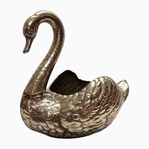 Vintage Swan Blumentopf aus Messing, 1950er