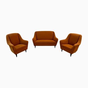 Italian Two Seater Sofa and Armchairs, 1950s, Set of 3