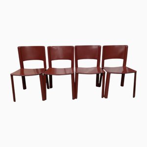 Chaises en Cuir Rouge de Cidue, Italie, 1970, Set de 4