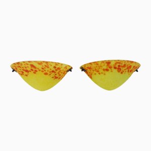 Appliques Murales en Demi-Lune en Pâte de Verre Jaune-Orange, 1980s