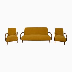 Art Deco Sofa and Armchairs, Poland, 1930s, Set of 3