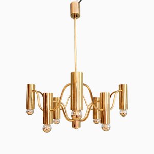 Tubular Brass Chandelier by Gaetano Sciolari for Boulanger, 1970s