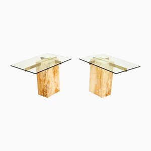 Tables d'Appoint Vintage en Travertin et Laiton attribuées à Artedi, 1970s, Set de 2