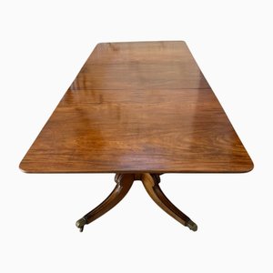 Antique George III Figured Mahogany 2-Pillar Dining Table, 1800s