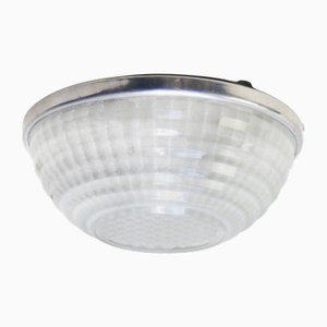 Vintage Aluminium and Clear Cut Glass Flush Mount from Holophane, France, 1950s