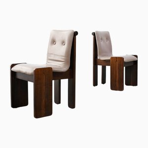 Architectural Oak Chairs with Soft Purple Leather, 1970s, Set of 2