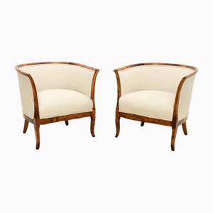 Antique Swedish Satin Birch Armchairs, 1890, Set of 2