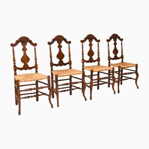 Antique French Provincial Walnut Dining Chairs, 1860, Set of 4