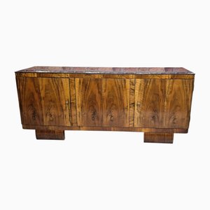 Art Deco Walnut 3 Door Sideboard with Glass on Top, 1950s
