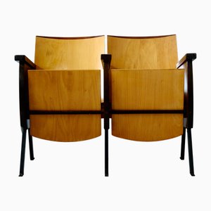 Zwei-Sitzer Cinema Sesselbank aus nummeriertem Zweifarbigem Holz, 1960er