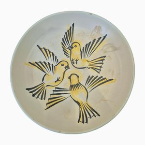 Große Platte mit Vogel-Dekor von André Baud für Vallauris, Frankreich, 1950