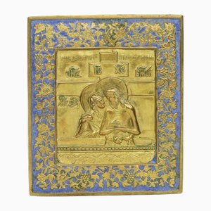 Russian Cast Brass Icon with Enamel