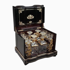 Antiker Napoleon III Spirituosenkeller in Ebenholz mit Messingeinlagen, 21 . Set