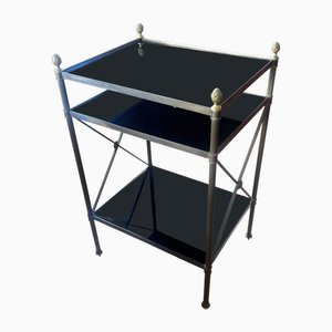 Mid-Century Single French Three Tier Table with Black Glass, 1960s
