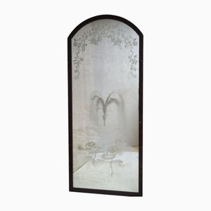 19th Century Belle Époque French Etched Mirror with Fountian, Water Lilies and Dove Motif